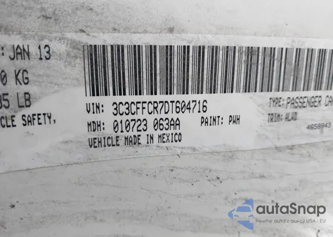 2013 Fiat 500 Lounge from USA, damaged, VIN 3C3CFFCR7DT604716